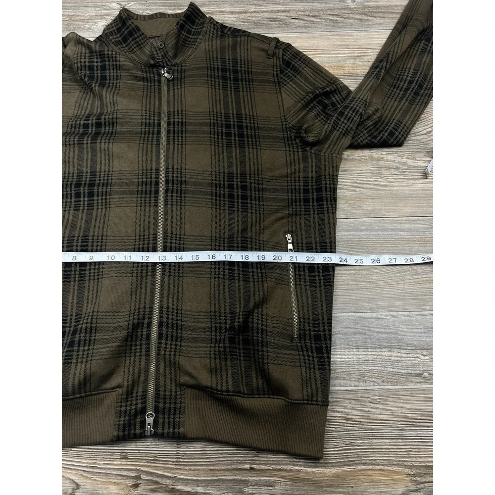 Banana Republic Heritage 100% Cotton Mens XL Full Zip Sweater Jacket Green Plaid